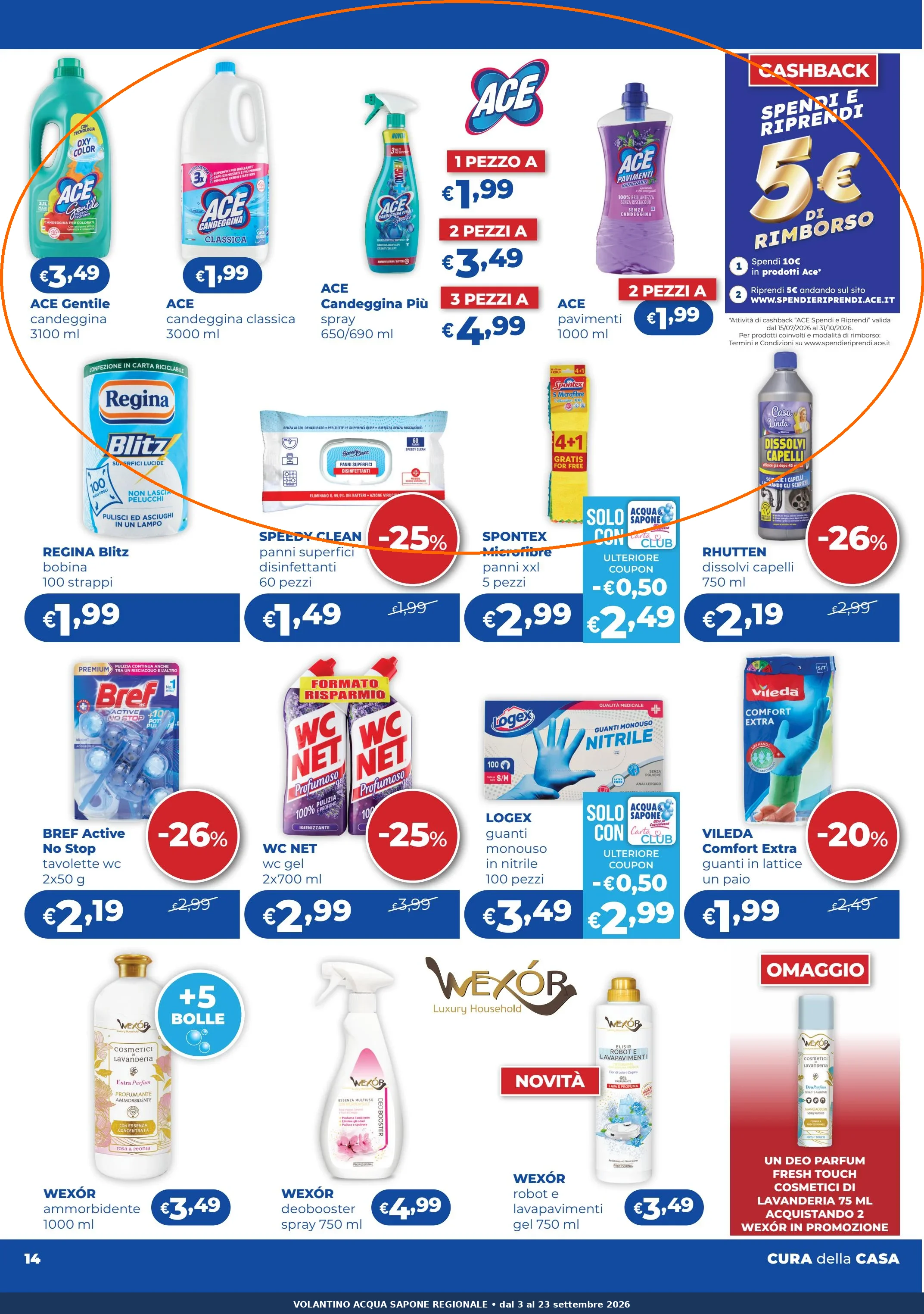 Ritaglio volantino Acqua & Sapone - Offerta Ritaglio pag14 ace valida dal 03/09 al 23/09