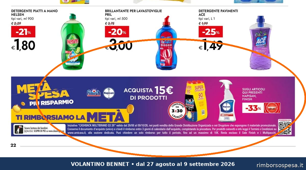 Ritaglio volantino Bennet - Offerta Bennet 914175 ritaglio pag22 finish valida dal 27/08 al 09/09