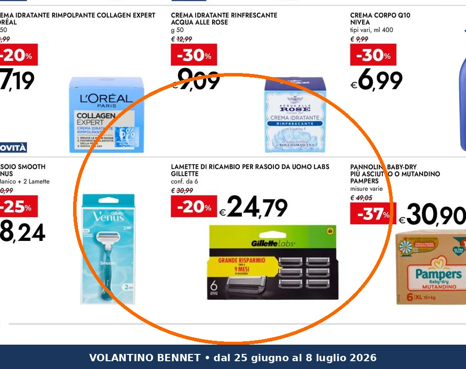 Ritaglio volantino Bennet - Offerta Ritaglio pag16 gillette valida dal 25/06 al 08/07