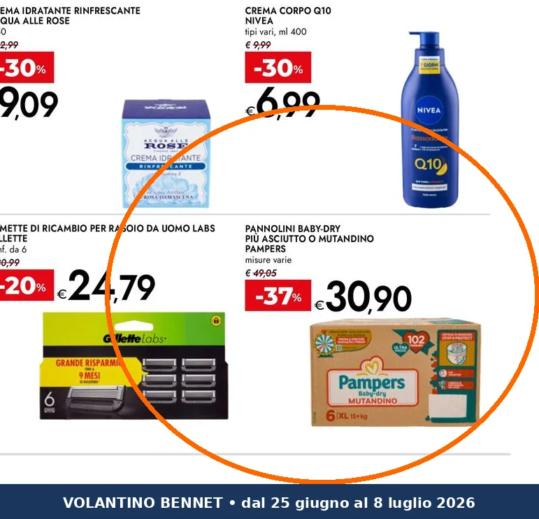 Ritaglio volantino Bennet - Offerta Ritaglio pag16 pampers valida dal 25/06 al 08/07