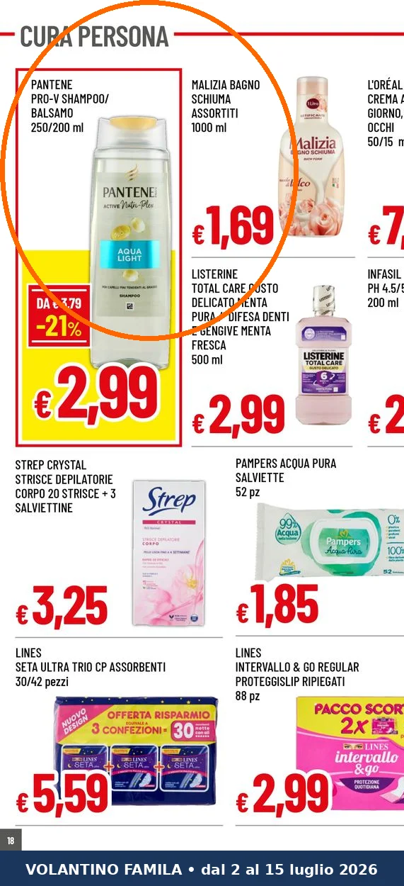 Ritaglio volantino Famila - Offerta Ritaglio pag18 pantene valida dal 02/07 al 15/07