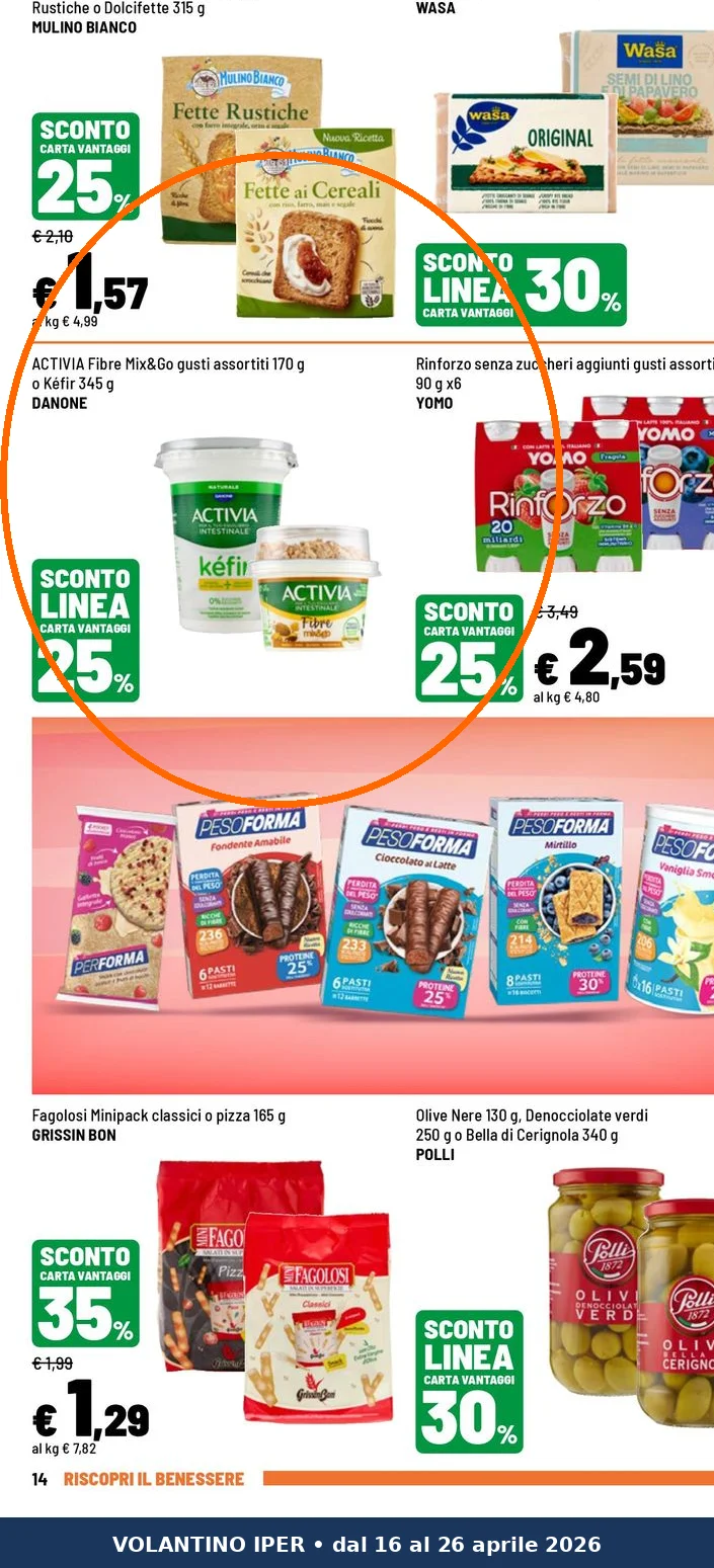 Ritaglio volantino Iper La grande i - Offerta Ritaglio pag14 activia valida dal 24/04 al 03/05