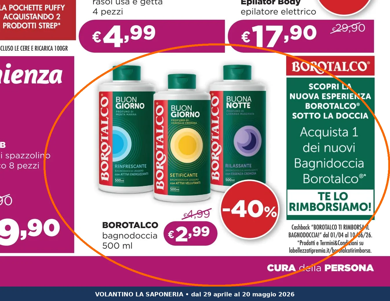 Ritaglio volantino La Saponeria - Offerta Ritaglio pag08 borotalco valida dal 29/04 al 20/05