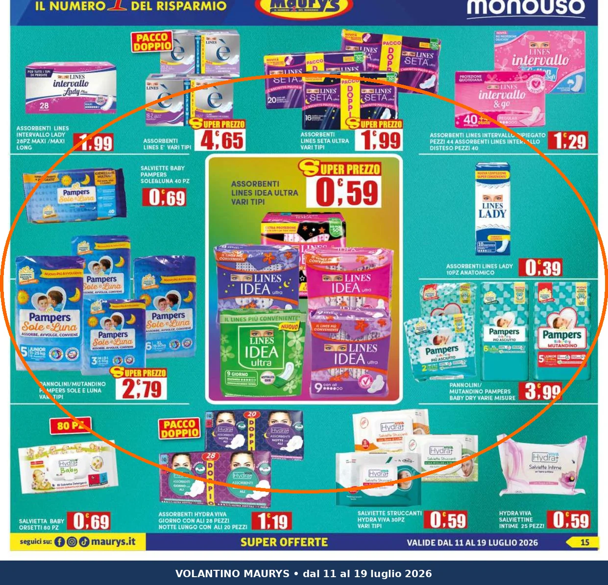 Ritaglio volantino Maury's - Offerta Ritaglio pag15 pampers valida dal 11/07 al 19/07