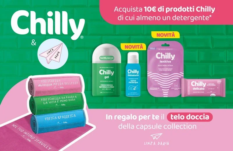 Chilly ti regala un telo doccia brandizzato con il tuo acquisto!