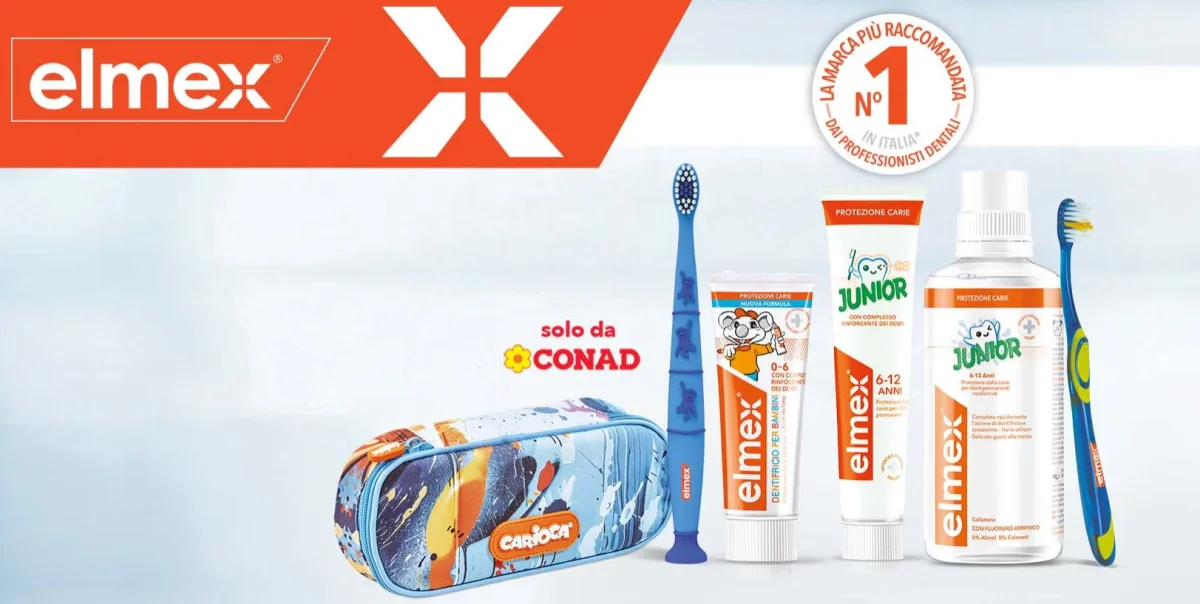Denti forti, zaino pronto! Con elmex e meridol ricevi un Astuccio Carioca!
