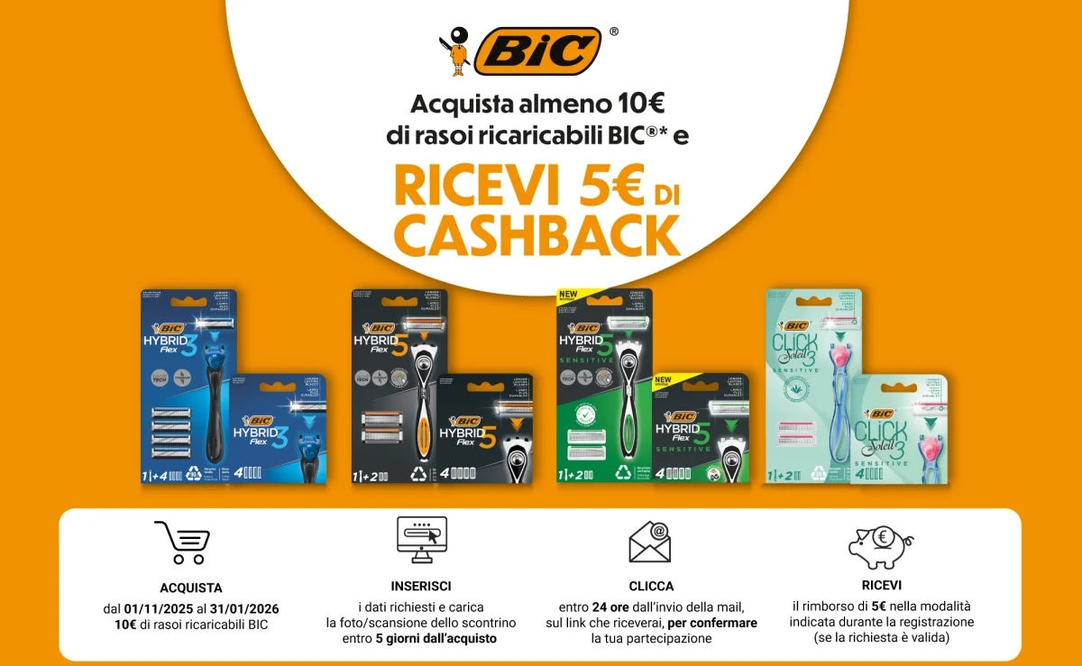 BIC ti rimborsa 5€ sui prodotti per la rasatura!