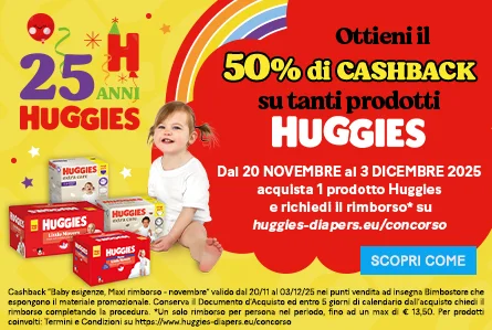 Cashback Huggies: ricevi il 50% di rimborso sui pannolini da Bimbostore!