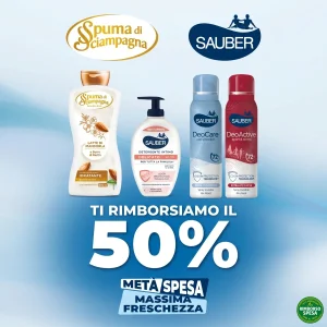 Sauber e Spuma di Sciampagna: Rimborso 50% su Bagni e Saponi