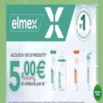 Cashback Elmex e Meridol 2026: rimborso 5€ su spesa da 10€